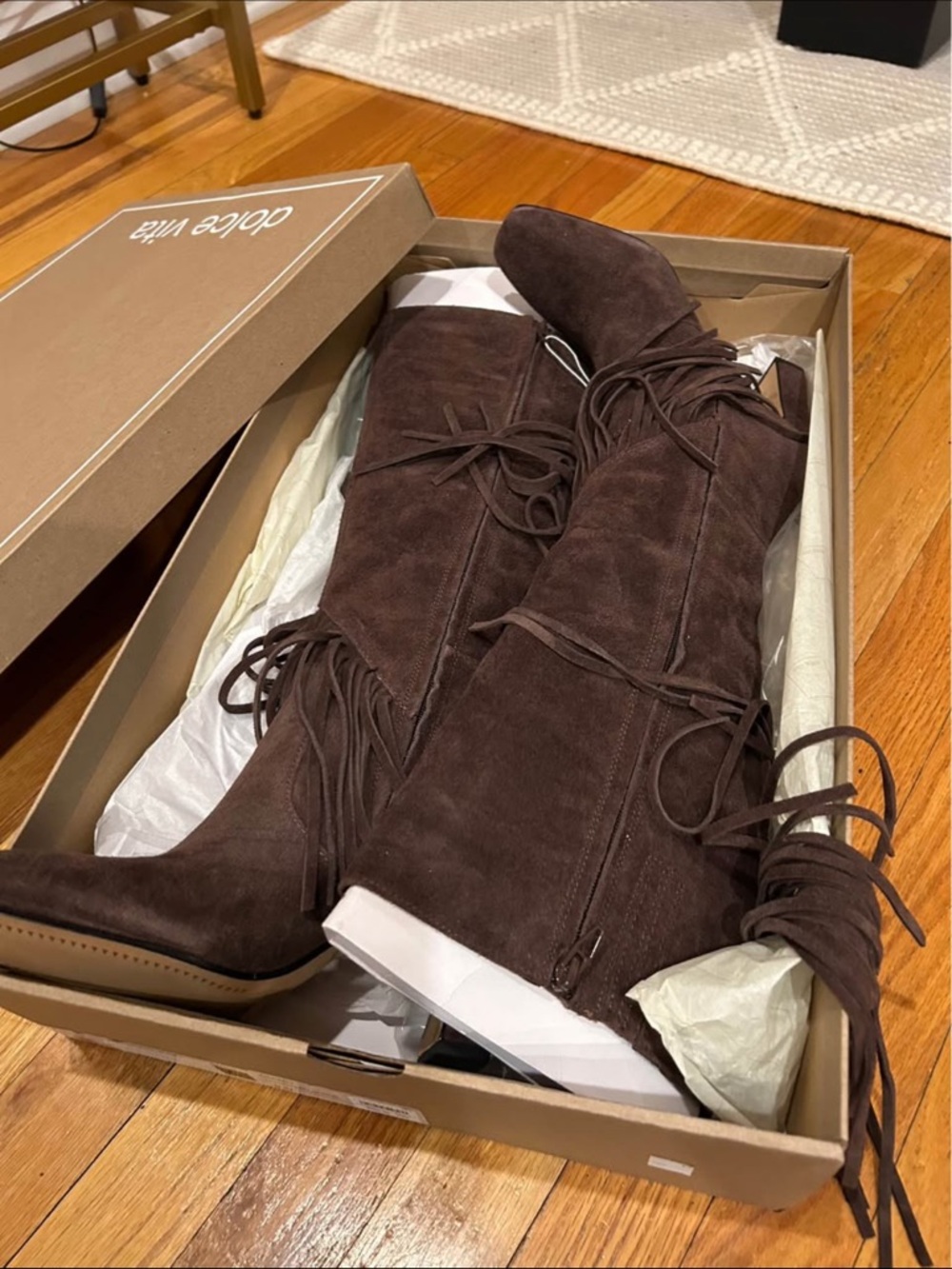Dolce Vita Dark Brown Suede Over-the-Knee Fringe Boots - Picture 3 of 3